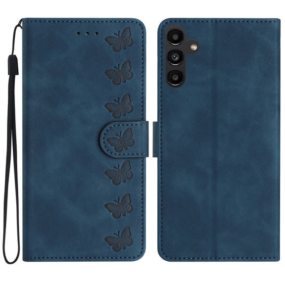 For Samsung Galaxy S25 5G Seven Butterflies Embossed Leather Phone Case(Blue)