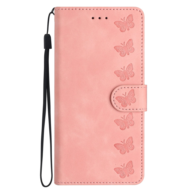For Samsung Galaxy S25 Ultra 5G Seven Butterflies Embossed Leather Phone Case(Pink)