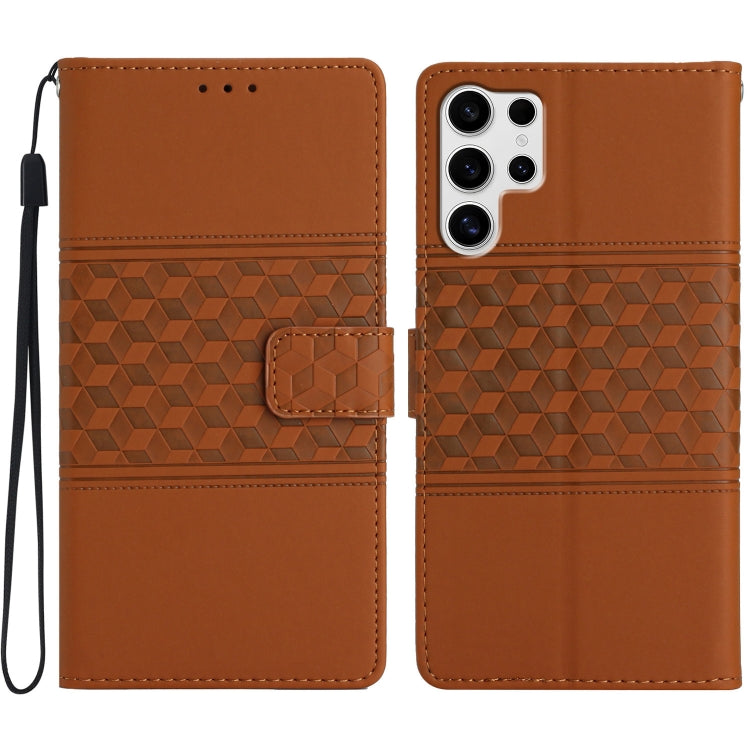 For Samsung Galaxy S25 Ultra 5G Diamond Embossed Skin Feel Leather Phone Case(Brown) - Galaxy S25 Ultra 5G Cases by PMC Jewellery | Online Shopping South Africa | PMC Jewellery | Buy Now Pay Later Mobicred