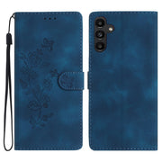 For Samsung Galaxy S25 5G Flower Butterfly Embossing Pattern Leather Phone Case(Blue)