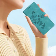 For Samsung Galaxy S25 5G Flower Butterfly Embossing Pattern Leather Phone Case(Sky Blue)