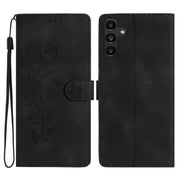 For Samsung Galaxy S25 5G Flower Butterfly Embossing Pattern Leather Phone Case(Black)