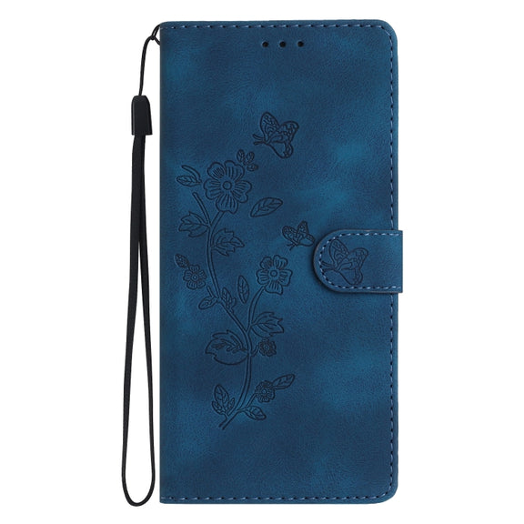 For Samsung Galaxy S25+ 5G Flower Butterfly Embossing Pattern Leather Phone Case(Blue)