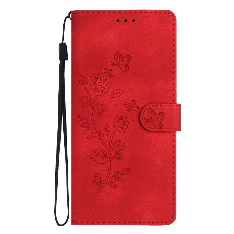 For Samsung Galaxy S25+ 5G Flower Butterfly Embossing Pattern Leather Phone Case(Red)