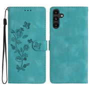 For Samsung Galaxy S25+ 5G Flower Butterfly Embossing Pattern Leather Phone Case(Sky Blue)