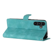 For Samsung Galaxy S25+ 5G Flower Butterfly Embossing Pattern Leather Phone Case(Sky Blue)