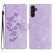 For Samsung Galaxy S25+ 5G Flower Butterfly Embossing Pattern Leather Phone Case(Purple)