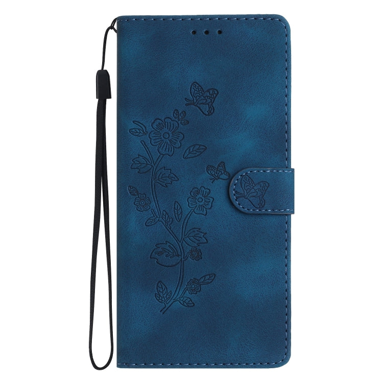 For Samsung Galaxy S25 Ultra 5G Flower Butterfly Embossing Pattern Leather Phone Case(Blue)