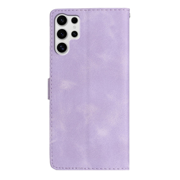 For Samsung Galaxy S25 Ultra 5G Flower Butterfly Embossing Pattern Leather Phone Case(Purple)