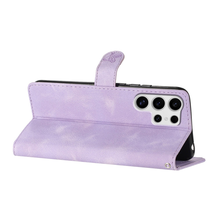 For Samsung Galaxy S25 Ultra 5G Flower Butterfly Embossing Pattern Leather Phone Case(Purple)