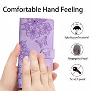 For Samsung Galaxy S25 5G Cherry Blossom Butterfly Skin Feel Embossed PU Phone Case(Purple)