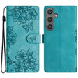 For Samsung Galaxy S25 5G Cherry Blossom Butterfly Skin Feel Embossed PU Phone Case(Green) - Galaxy S25 5G Cases by PMC Jewellery | Online Shopping South Africa | PMC Jewellery | Buy Now Pay Later Mobicred
