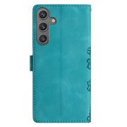 For Samsung Galaxy S25 5G Cherry Blossom Butterfly Skin Feel Embossed PU Phone Case(Green)