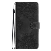 For Samsung Galaxy S25 5G Cherry Blossom Butterfly Skin Feel Embossed PU Phone Case(Black)