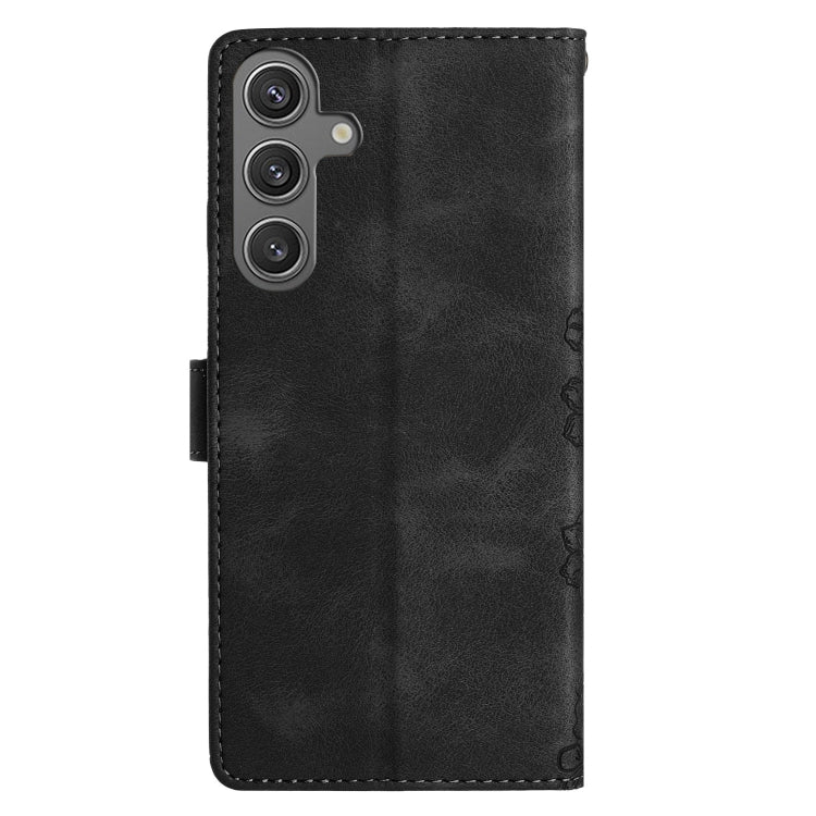 For Samsung Galaxy S25 5G Cherry Blossom Butterfly Skin Feel Embossed PU Phone Case(Black)