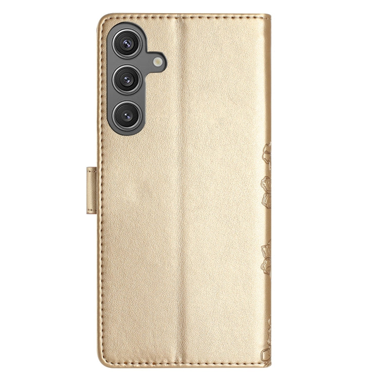 For Samsung Galaxy S25 5G Cherry Blossom Butterfly Skin Feel Embossed PU Phone Case(Gold)