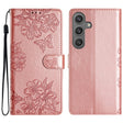 For Samsung Galaxy S25 5G Cherry Blossom Butterfly Skin Feel Embossed PU Phone Case(Rose Gold) - Galaxy S25 5G Cases by PMC TechLife | Online Shopping South Africa | PMC TechLife | Buy Now Pay Later Mobicred
