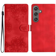 For Samsung Galaxy S25+ 5G Cherry Blossom Butterfly Skin Feel Embossed PU Phone Case(Red)