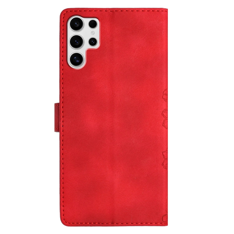 For Samsung Galaxy S25 Ultra 5G Cherry Blossom Butterfly Skin Feel Embossed PU Phone Case(Red)