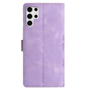 For Samsung Galaxy S25 Ultra 5G Cherry Blossom Butterfly Skin Feel Embossed PU Phone Case(Purple)