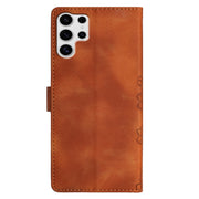 For Samsung Galaxy S25 Ultra 5G Cherry Blossom Butterfly Skin Feel Embossed PU Phone Case(Brown)