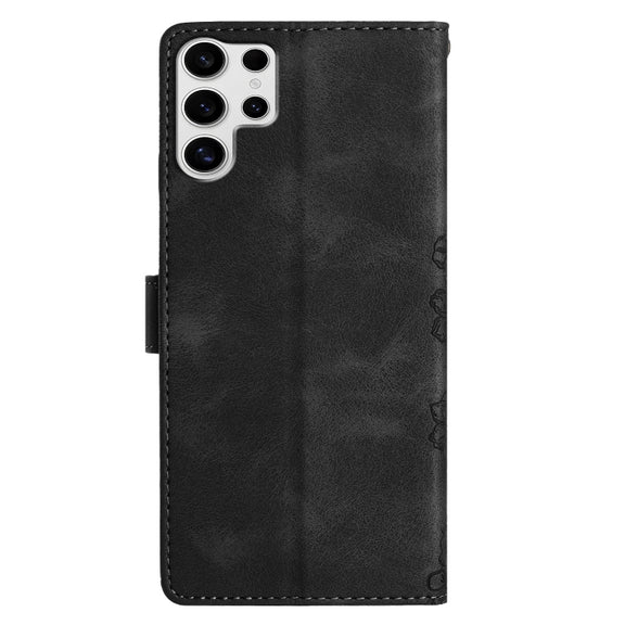 For Samsung Galaxy S25 Ultra 5G Cherry Blossom Butterfly Skin Feel Embossed PU Phone Case(Black)