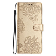 For Samsung Galaxy S25 Ultra 5G Cherry Blossom Butterfly Skin Feel Embossed PU Phone Case(Gold)