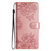 For Samsung Galaxy S25 Ultra 5G Cherry Blossom Butterfly Skin Feel Embossed PU Phone Case(Rose Gold)