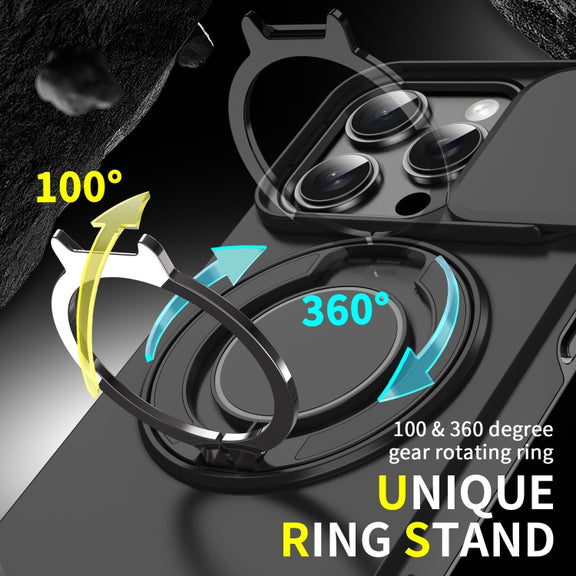 For iPhone 16 Plus Sliding Camshield Ring Holder Phone Case(Black)