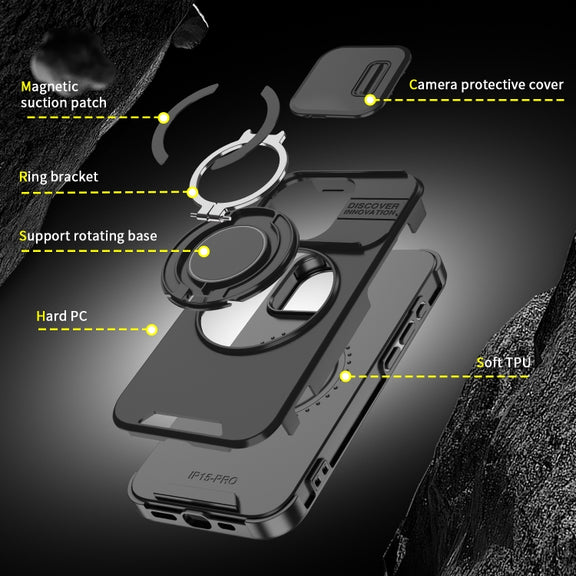 For iPhone 16 Plus Sliding Camshield Ring Holder Phone Case(Orange)