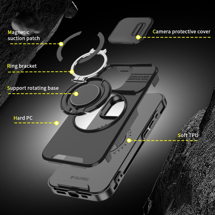 For iPhone 16 Plus Sliding Camshield Ring Holder Phone Case(Black)