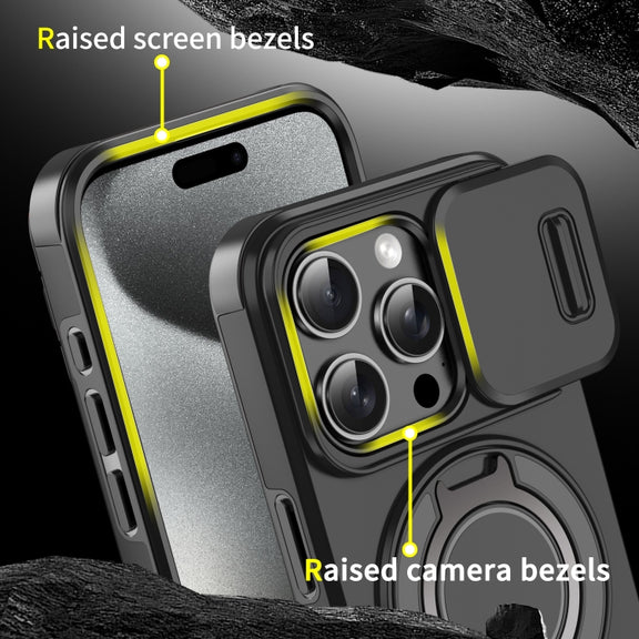 For iPhone 16 Plus Sliding Camshield Ring Holder Phone Case(Black)