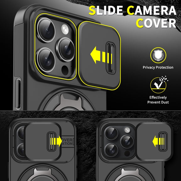 For iPhone 16 Plus Sliding Camshield Ring Holder Phone Case(Black)