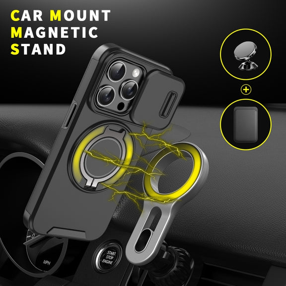 For iPhone 16 Plus Sliding Camshield Ring Holder Phone Case(Orange)