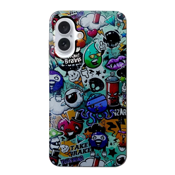 For iPhone 16 Colored Drawing Pattern TPU Phone Case(Graffiti)