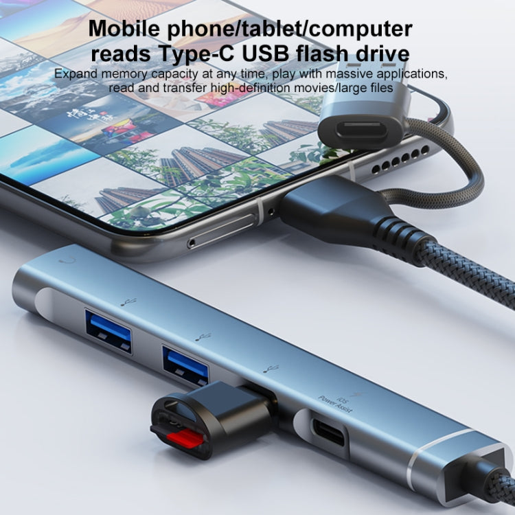 5 in 2 Multi-function HUB Adapter, Interface:USB-C / Type-C + 8 Pin(Grey) - USB HUB by PMC Jewellery | Online Shopping South Africa | PMC Jewellery | Buy Now Pay Later Mobicred