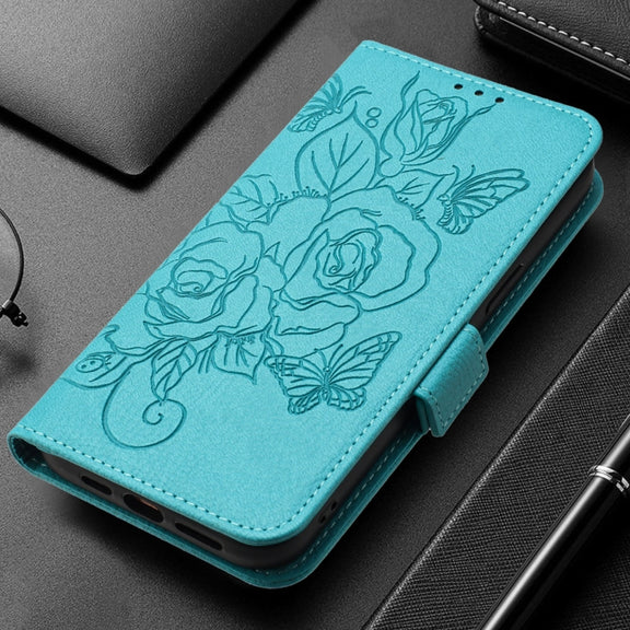 For Redmi K70 Ultra 5G Global Embossed Rose RFID Anti-theft Leather Phone Case(Light Blue)