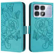 For Redmi K70 Ultra 5G Global Embossed Rose RFID Anti-theft Leather Phone Case(Light Blue)
