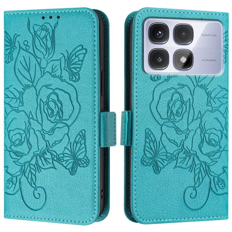 For Redmi K70 Ultra 5G Global Embossed Rose RFID Anti-theft Leather Phone Case(Light Blue)