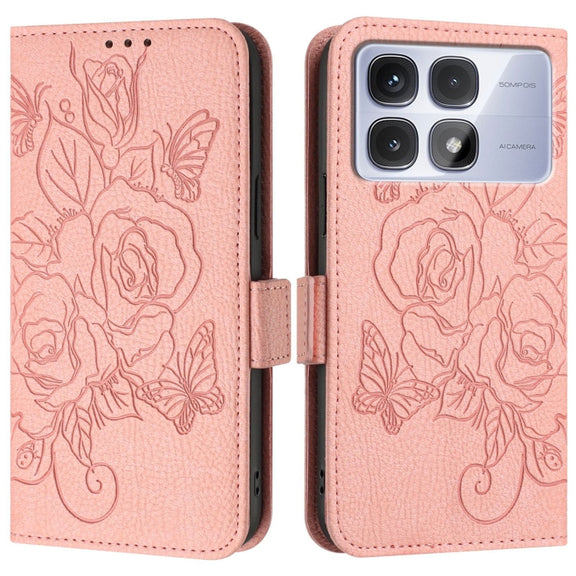 For Redmi K70 Ultra 5G Global Embossed Rose RFID Anti-theft Leather Phone Case(Pink)