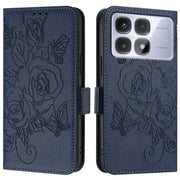 For Redmi K70 Ultra 5G Global Embossed Rose RFID Anti-theft Leather Phone Case(Dark Blue)
