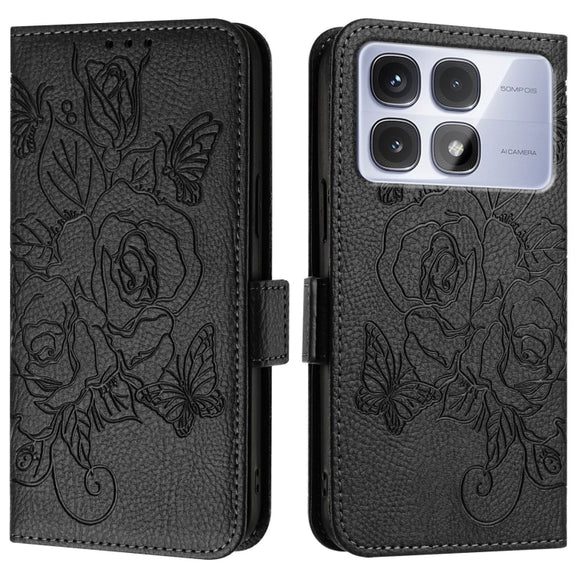 For Redmi K70 Ultra 5G Global Embossed Rose RFID Anti-theft Leather Phone Case(Black)