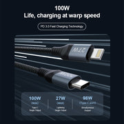 NILLKIN PD3.0 100W/27W USB-C / Type-C to USB-C / Type-C + 8 Pin Dual Power Fast Charging Data Cable, Length: 1.5m