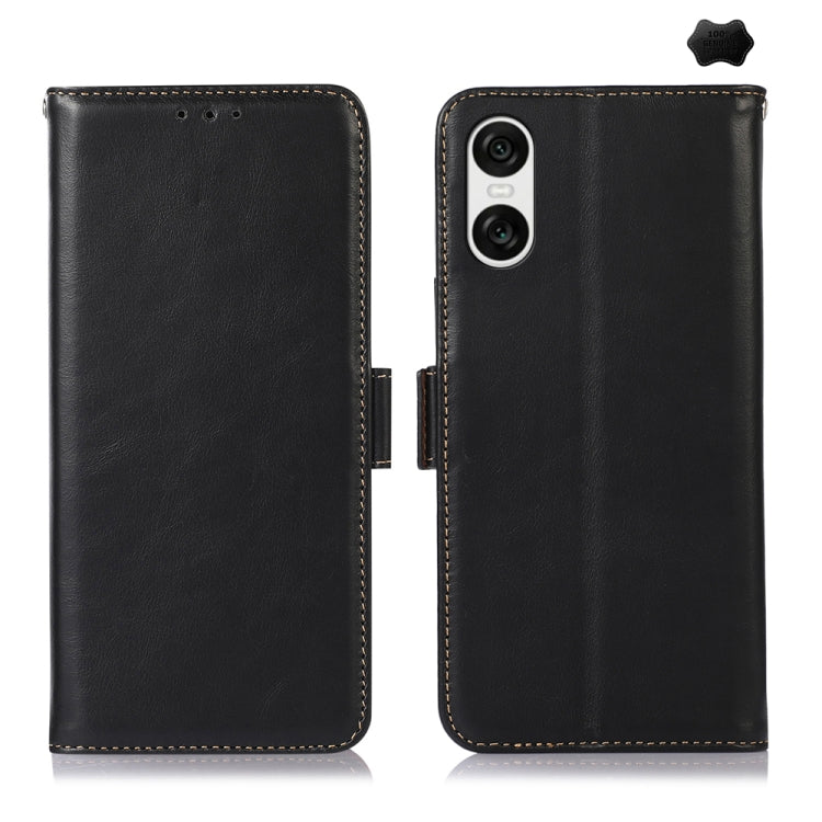 For Sony Xperia 10 VI Magnetic Crazy Horse Texture Genuine Leather RFID Phone Case(Black) - Sony Cases by PMC Jewellery | Online Shopping South Africa | PMC Jewellery | Buy Now Pay Later Mobicred