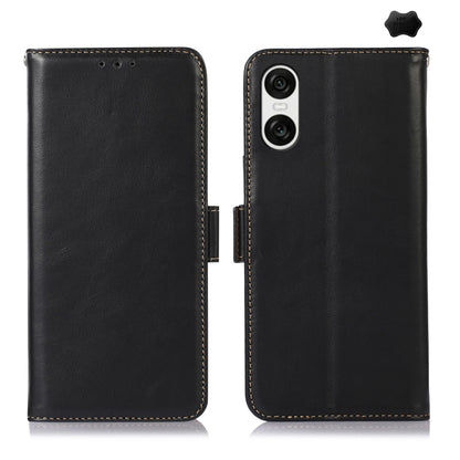 For Sony Xperia 10 VI Magnetic Crazy Horse Texture Genuine Leather RFID Phone Case(Black) - Sony Cases by PMC Jewellery | Online Shopping South Africa | PMC Jewellery | Buy Now Pay Later Mobicred