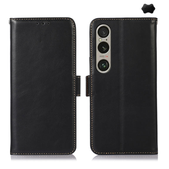 For Sony Xperia 1 VI Magnetic Crazy Horse Texture Genuine Leather RFID Phone Case(Black)