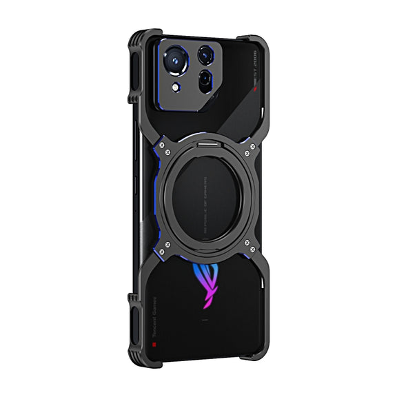 For Asus ROG Phone 8 / 8 Pro Mechanical Arm Borderless MagSafe Holder Metal Phone Case(Black Blue)