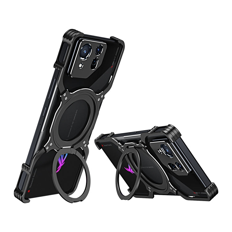 For Asus ROG Phone 8 / 8 Pro Mechanical Arm Borderless MagSafe Holder Metal Phone Case(Black Silver) - ASUS Cases by PMC TechLife | Online Shopping South Africa | PMC TechLife | Buy Now Pay Later Mobicred