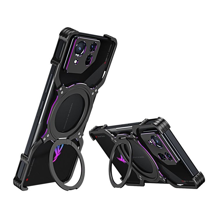 For Asus ROG Phone 8 / 8 Pro Mechanical Arm Borderless MagSafe Holder Metal Phone Case(Black Purple) - ASUS Cases by PMC TechLife | Online Shopping South Africa | PMC TechLife | Buy Now Pay Later Mobicred