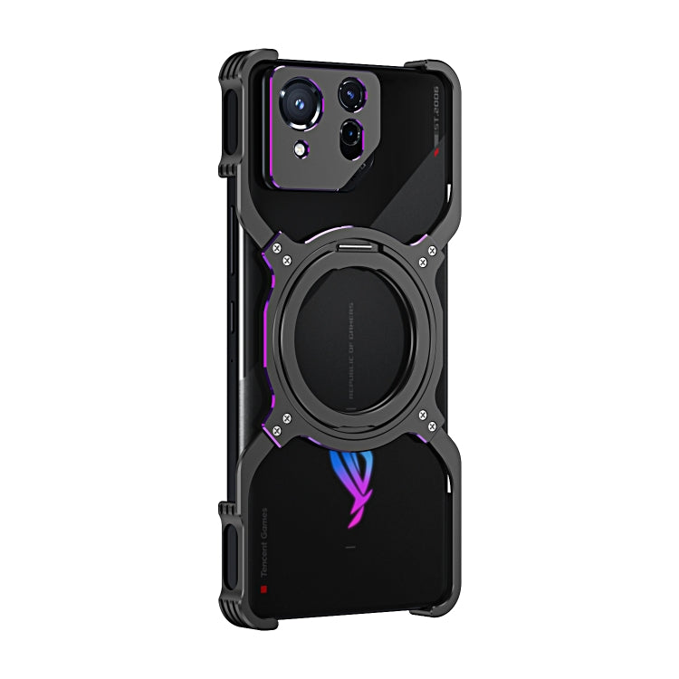 For Asus ROG Phone 8 / 8 Pro Mechanical Arm Borderless MagSafe Holder Metal Phone Case(Black Purple) - ASUS Cases by PMC TechLife | Online Shopping South Africa | PMC TechLife | Buy Now Pay Later Mobicred